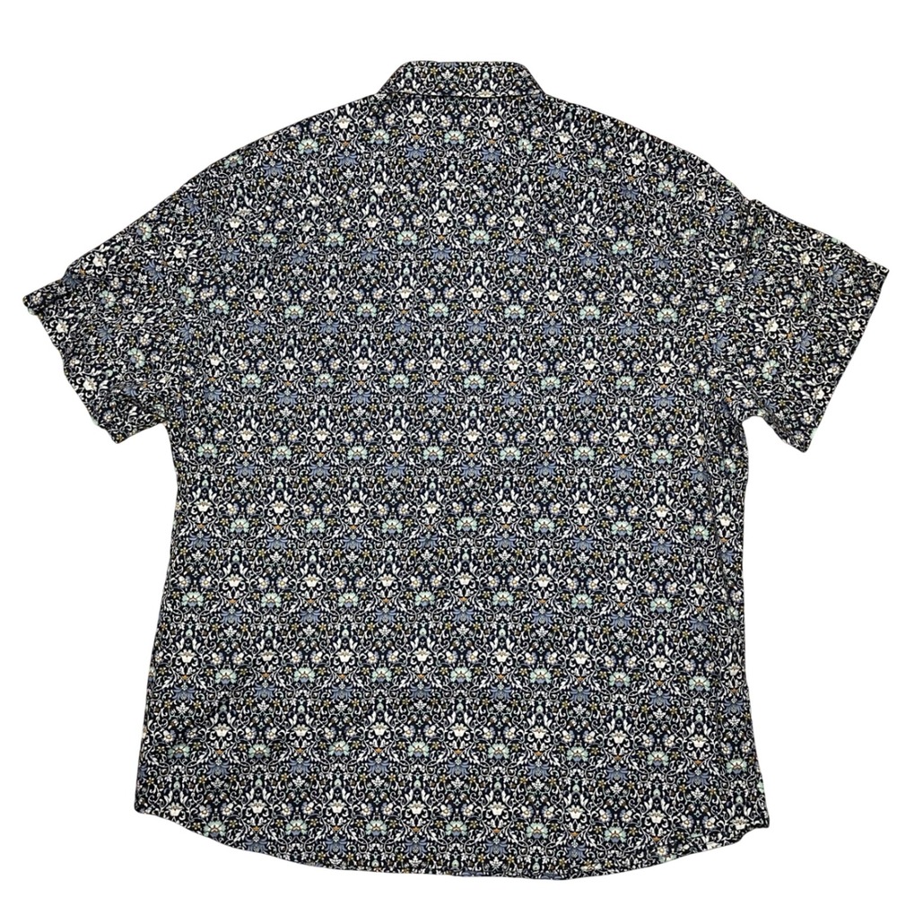 UNTUCKit Alverdi Button Down Shirt Mens XXL Blue Floral Damask Short Sleeve - Picture 4 of 9
